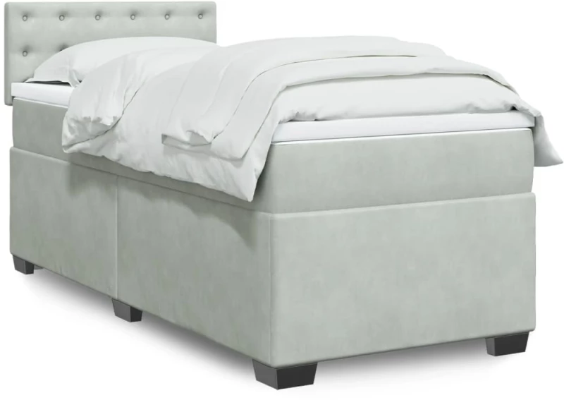 vidaXL Κρεβάτι Boxspring με Στρώμα Ανοιχτό Γκρι 100x200 εκ. Βελούδινο