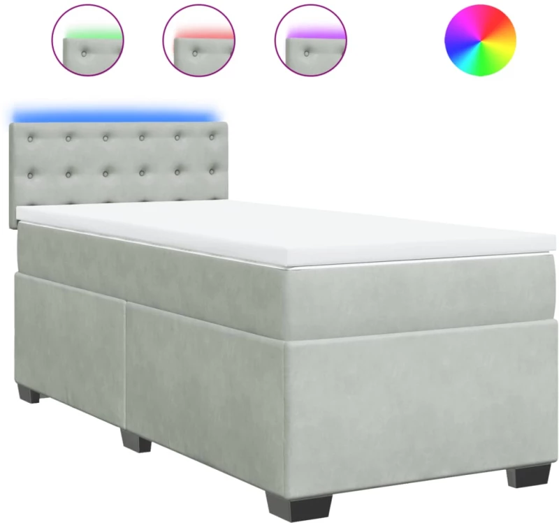 vidaXL Κρεβάτι Boxspring με Στρώμα Ανοιχτό Γκρι 100x200 εκ. Βελούδινο