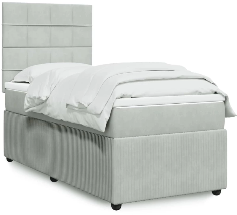 vidaXL Κρεβάτι Boxspring με Στρώμα Ανοιχτό Γκρι 80x200 εκ. Βελούδινο