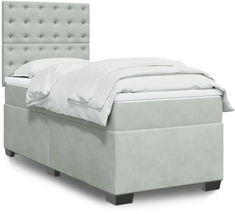 vidaXL Κρεβάτι Boxspring με Στρώμα Ανοιχτό Γκρι 100x200 εκ. Βελούδινο