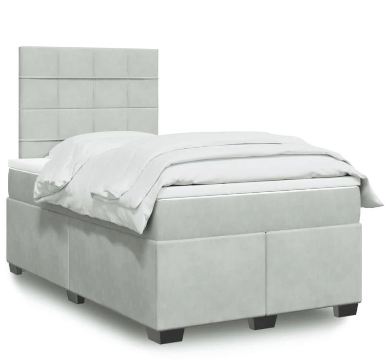 vidaXL Κρεβάτι Boxspring με Στρώμα Ανοιχτό Γκρι 120x200 εκ. Βελούδινο