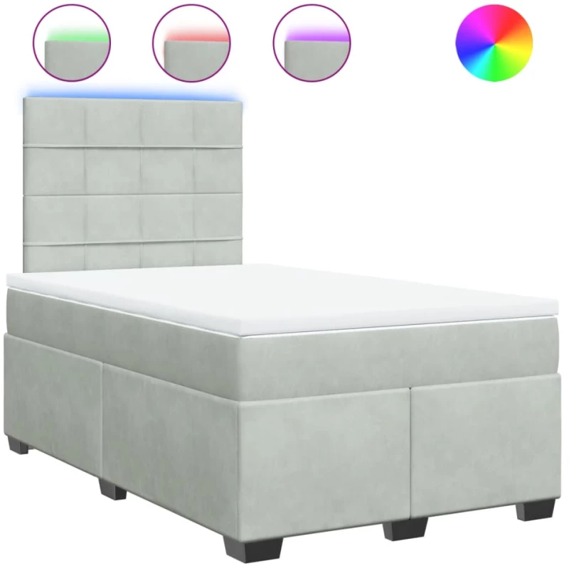 vidaXL Κρεβάτι Boxspring με Στρώμα Ανοιχτό Γκρι 120x200 εκ. Βελούδινο