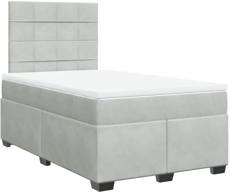 vidaXL Κρεβάτι Boxspring με Στρώμα Ανοιχτό Γκρι 120x200 εκ. Βελούδινο