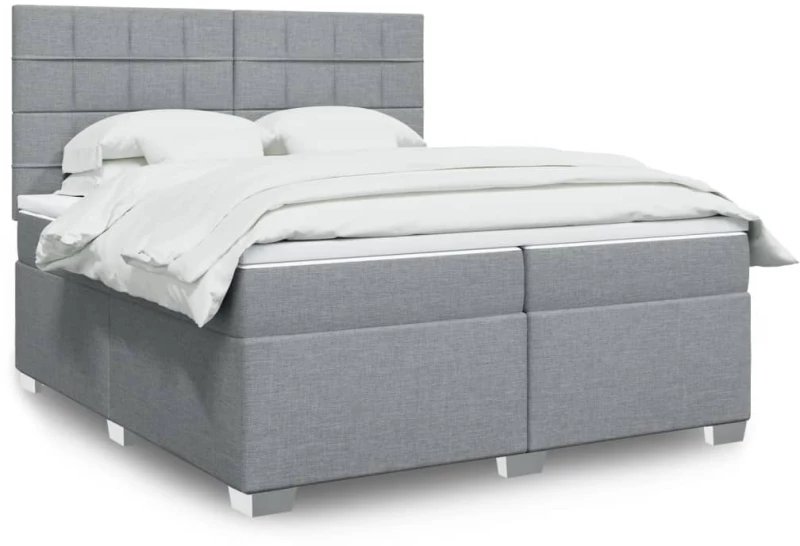 vidaXL Κρεβάτι Boxspring με Στρώμα Ανοιχτό Γκρι 200x200 εκ. Υφασμάτινο