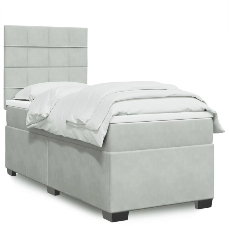 vidaXL Κρεβάτι Boxspring με Στρώμα Ανοιχτό Γκρι 90x190 εκ. Βελούδινο