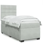 vidaXL Κρεβάτι Boxspring με Στρώμα Ανοιχτό Γκρι 90x190 εκ. Βελούδινο