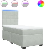 vidaXL Κρεβάτι Boxspring με Στρώμα Ανοιχτό Γκρι 90x190 εκ. Βελούδινο