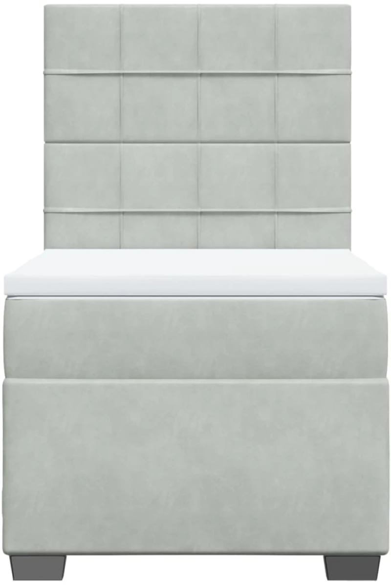 vidaXL Κρεβάτι Boxspring με Στρώμα Ανοιχτό Γκρι 90x190 εκ. Βελούδινο