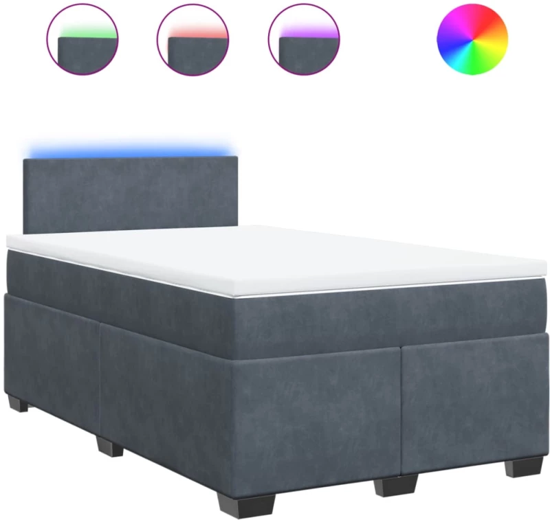 vidaXL Κρεβάτι Boxspring με Στρώμα Σκούρο Γκρι 120x190 εκ. Βελούδινο