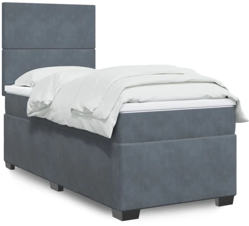 vidaXL Κρεβάτι Boxspring με Στρώμα Σκούρο Γκρι 90x200 εκ. Βελούδινο
