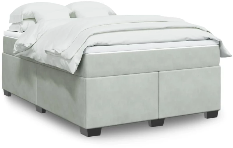 vidaXL Κρεβάτι Boxspring με Στρώμα Ανοιχτό Γκρι 160x200 εκ. Βελούδινο