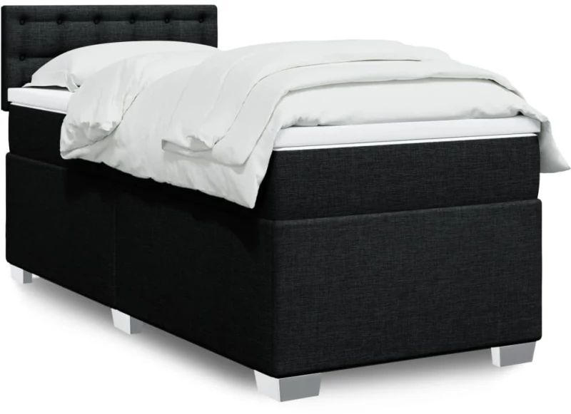 vidaXL Κρεβάτι Boxspring με Στρώμα Μαύρο 90x200 εκ. Υφασμάτινο