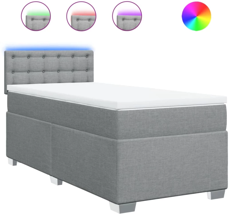 vidaXL Κρεβάτι Boxspring με Στρώμα Ανοιχτό Γκρι 90x200 εκ. Υφασμάτινο