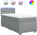 vidaXL Κρεβάτι Boxspring με Στρώμα Ανοιχτό Γκρι 90x200 εκ. Υφασμάτινο