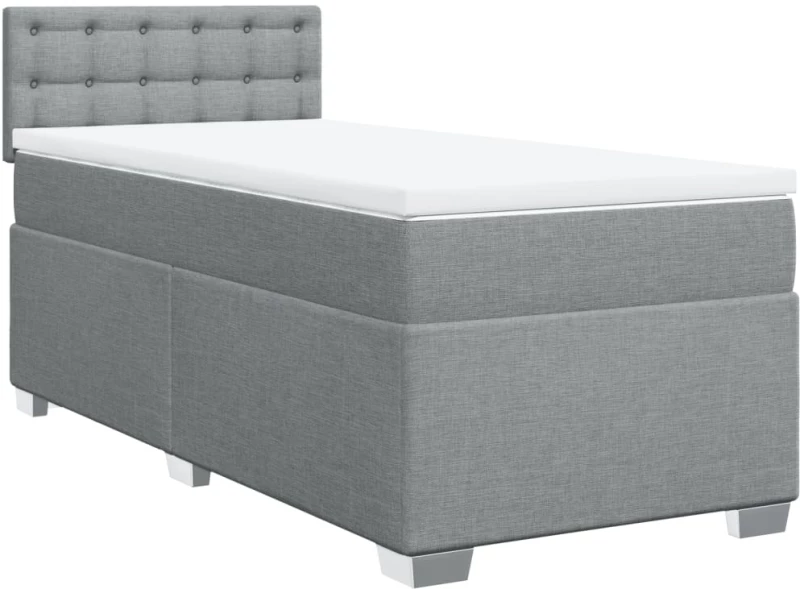 vidaXL Κρεβάτι Boxspring με Στρώμα Ανοιχτό Γκρι 90x200 εκ. Υφασμάτινο