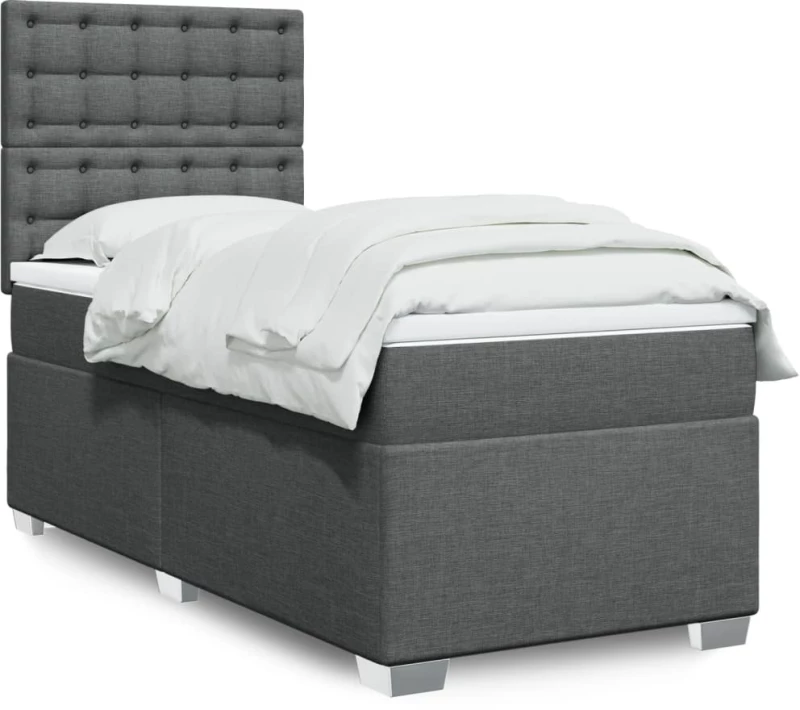 vidaXL Κρεβάτι Boxspring με Στρώμα Σκούρο Γκρι 90x200 εκ. Υφασμάτινο