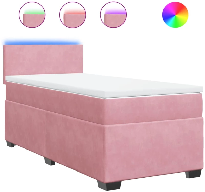 vidaXL Κρεβάτι Boxspring με Στρώμα Ροζ 90x190 εκ. Βελούδινο