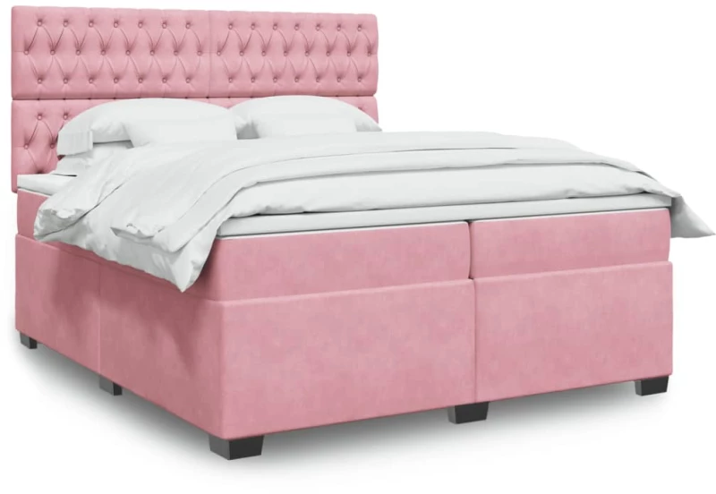 vidaXL Κρεβάτι Boxspring με Στρώμα Ροζ 200x200 εκ. Βελούδινο