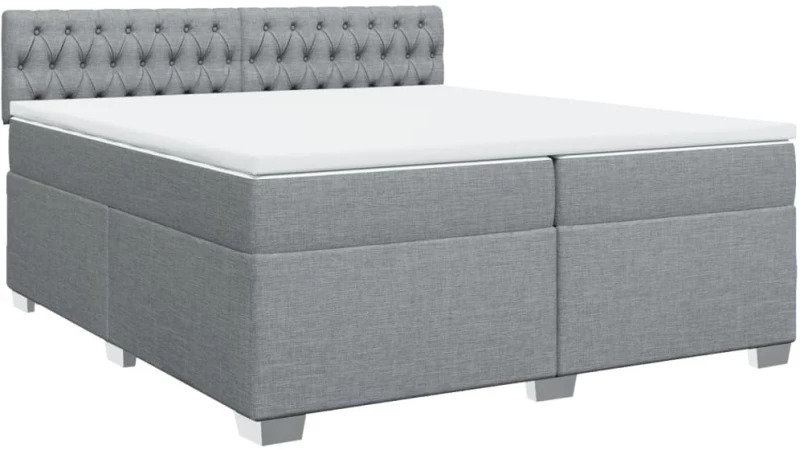 vidaXL Κρεβάτι Boxspring με Στρώμα Ανοιχτό Γκρι 200x200 εκ. Υφασμάτινο