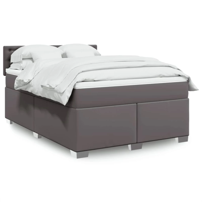 vidaXL Κρεβάτι Boxspring με Στρώμα Γκρι 140x200εκ. από Συνθετικό Δέρμα