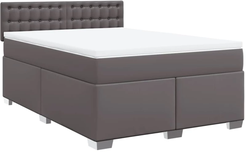 vidaXL Κρεβάτι Boxspring με Στρώμα Γκρι 140x200εκ. από Συνθετικό Δέρμα