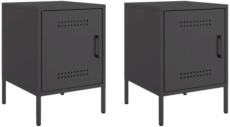 vidaXL Κομοδίνα 2 τεμ. Μαύρα 36x39x50,5 εκ. Χάλυβα