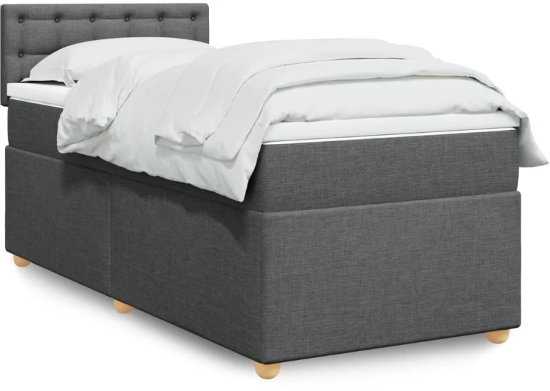 vidaXL Κρεβάτι Boxspring με Στρώμα Σκούρο Γκρι 90x200 εκ. Υφασμάτινο