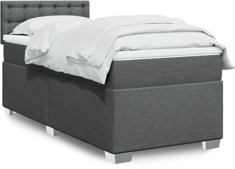 vidaXL Κρεβάτι Boxspring με Στρώμα Σκούρο Γκρι 90x200 εκ. Υφασμάτινο