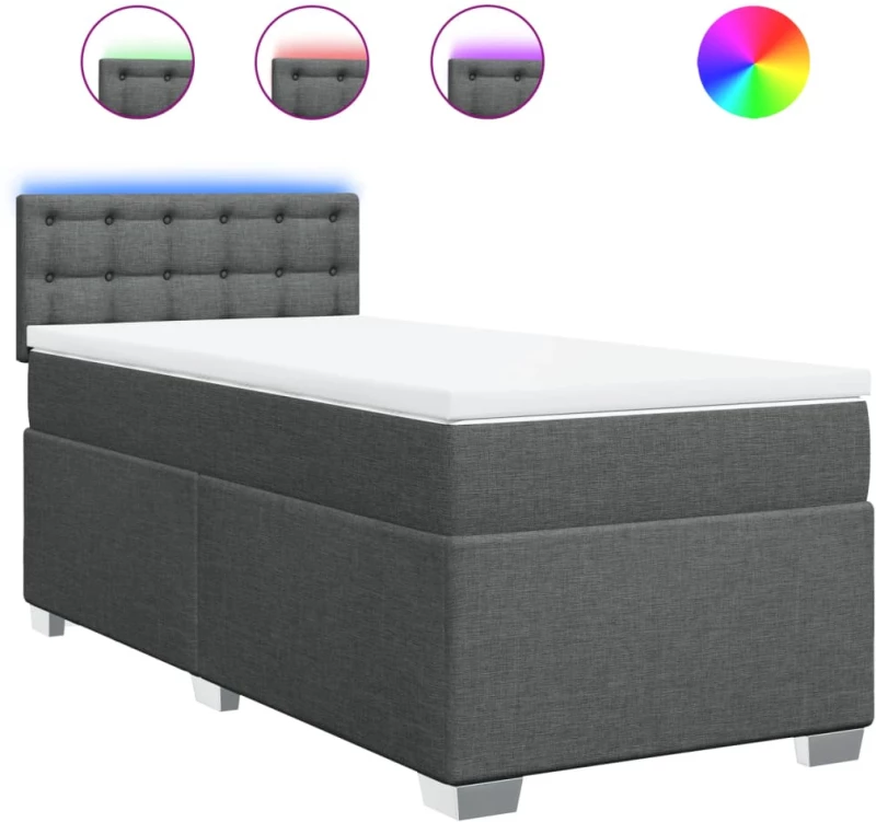 vidaXL Κρεβάτι Boxspring με Στρώμα Σκούρο Γκρι 90x200 εκ. Υφασμάτινο