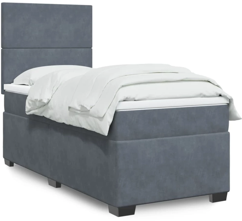 vidaXL Κρεβάτι Boxspring με Στρώμα Σκούρο Γκρι 90x200 εκ. Βελούδινο