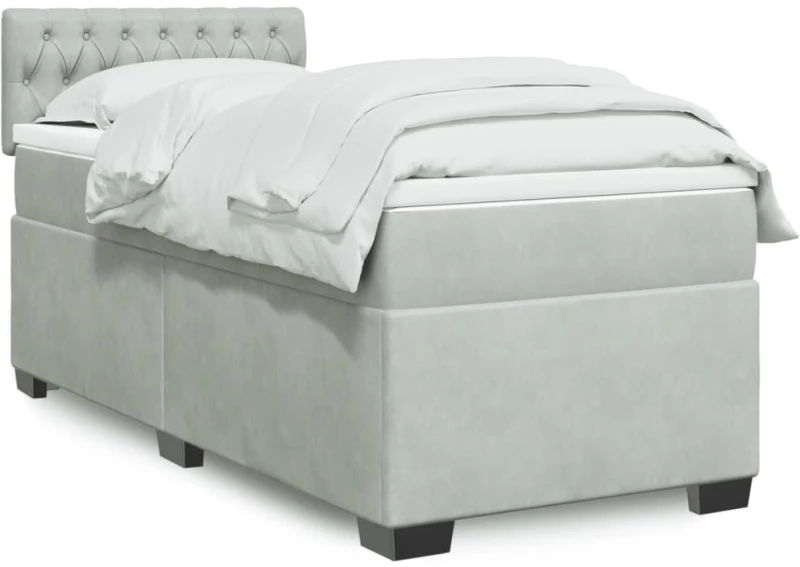 vidaXL Κρεβάτι Boxspring με Στρώμα Ανοιχτό Γκρι 100x200 εκ. Βελούδινο