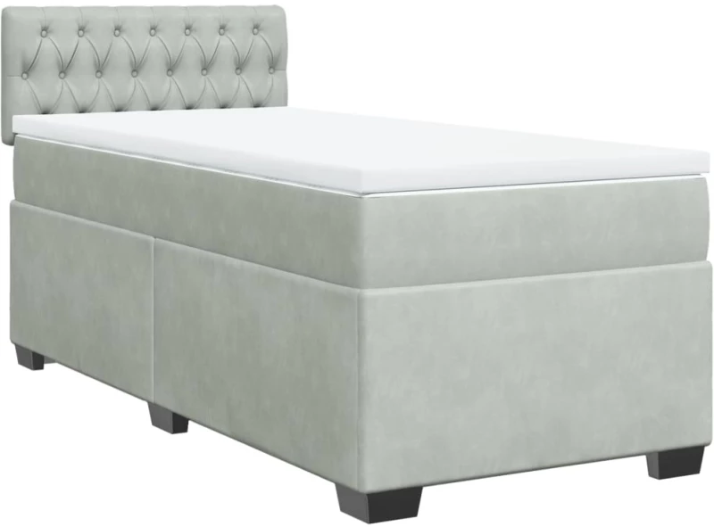 vidaXL Κρεβάτι Boxspring με Στρώμα Ανοιχτό Γκρι 100x200 εκ. Βελούδινο