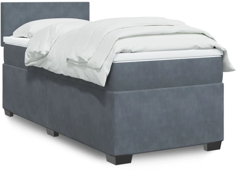vidaXL Κρεβάτι Boxspring με Στρώμα Σκούρο Γκρι 100x200 εκ. Βελούδινο