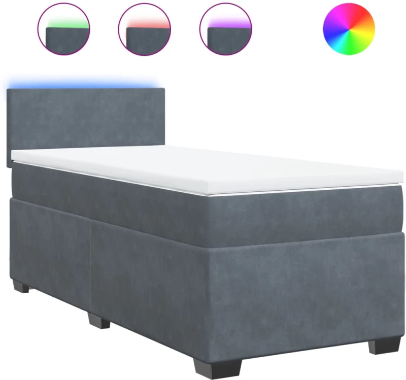 vidaXL Κρεβάτι Boxspring με Στρώμα Σκούρο Γκρι 100x200 εκ. Βελούδινο