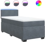 vidaXL Κρεβάτι Boxspring με Στρώμα Σκούρο Γκρι 100x200 εκ. Βελούδινο