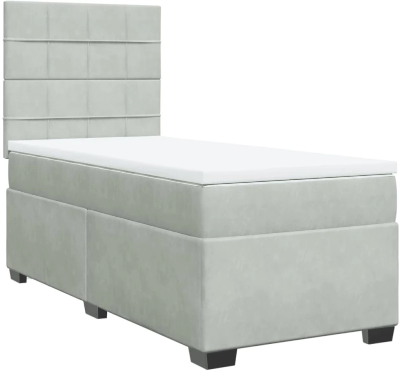 vidaXL Κρεβάτι Boxspring με Στρώμα Ανοιχτό Γκρι 100x200 εκ. Βελούδινο