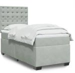 vidaXL Κρεβάτι Boxspring με Στρώμα Ανοιχτό Γκρι 90x190 εκ. Βελούδινο