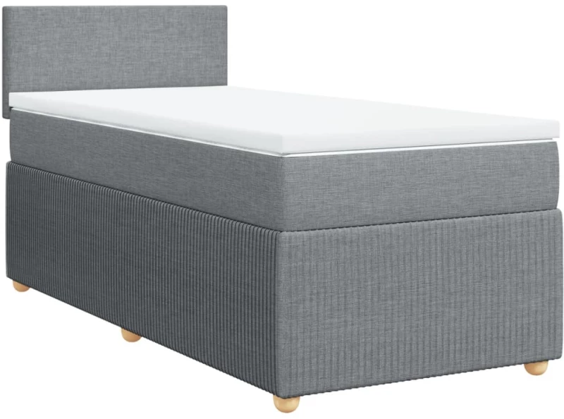 vidaXL Κρεβάτι Boxspring με Στρώμα Ανοιχτό Γκρι 90x190 εκ. Υφασμάτινο