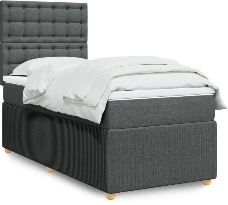 vidaXL Κρεβάτι Boxspring με Στρώμα Σκούρο Γκρι 90x190 εκ. Υφασμάτινο