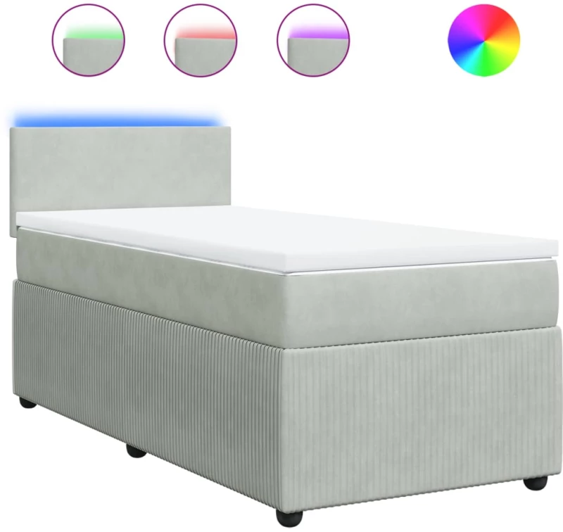 vidaXL Κρεβάτι Boxspring με Στρώμα Ανοιχτό Γκρι 100x200 εκ. Βελούδινο