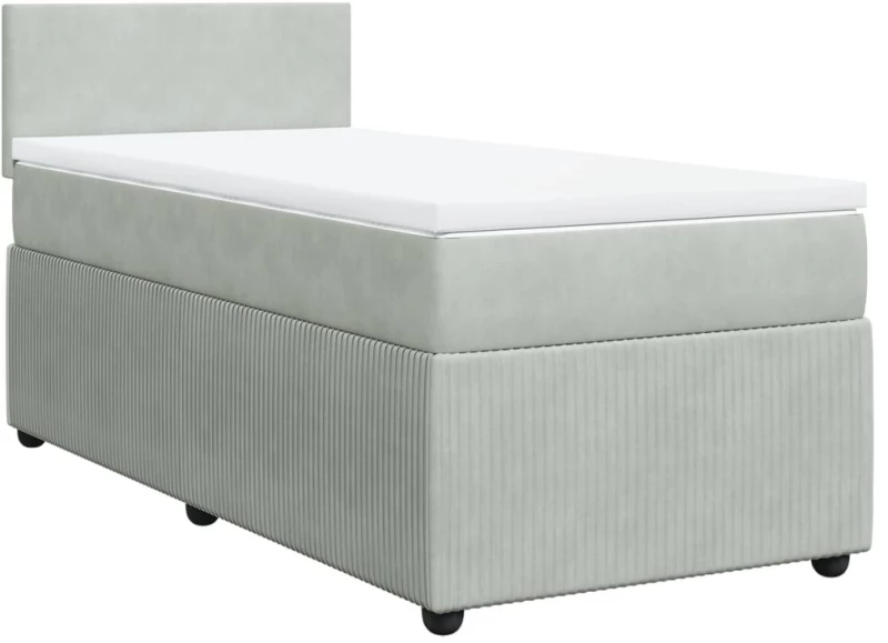 vidaXL Κρεβάτι Boxspring με Στρώμα Ανοιχτό Γκρι 100x200 εκ. Βελούδινο