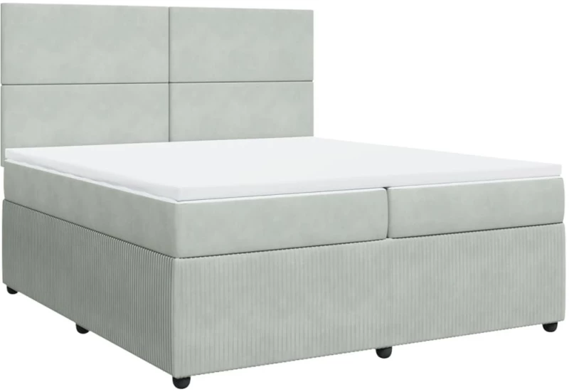 vidaXL Κρεβάτι Boxspring με Στρώμα Ανοιχτό Γκρι 200x200 εκ. Βελούδινο