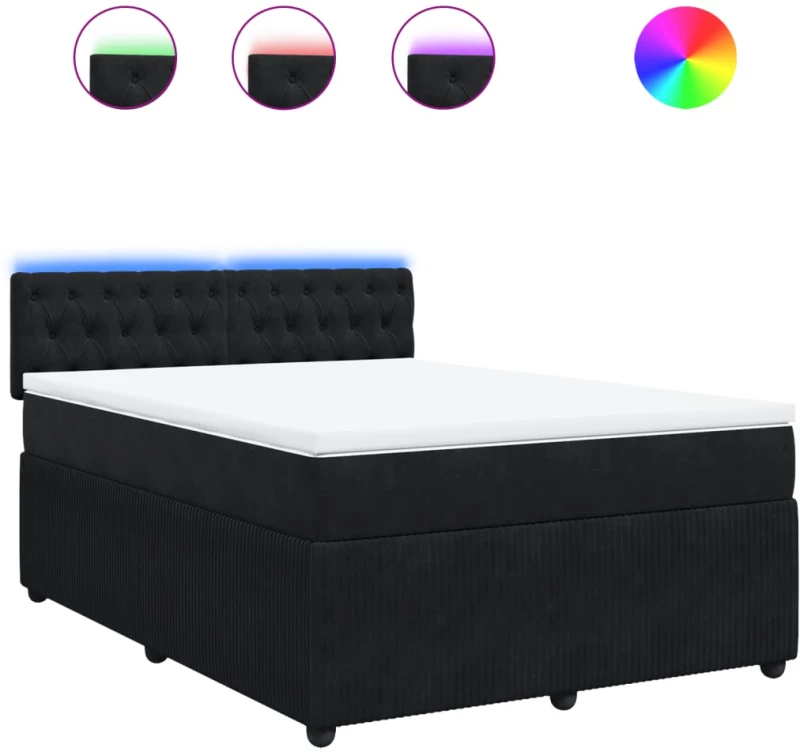 vidaXL Κρεβάτι Boxspring με Στρώμα Μαύρο 160x200 εκ. Βελούδινο
