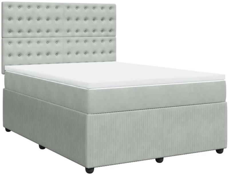 vidaXL Κρεβάτι Boxspring με Στρώμα Ανοιχτό Γκρι 160x200 εκ. Βελούδινο