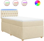 vidaXL Κρεβάτι Boxspring με Στρώμα Κρεμ 90x190 εκ.Υφασμάτινο