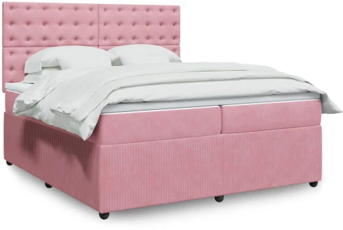vidaXL Κρεβάτι Boxspring με Στρώμα Ροζ 200x200 εκ. Βελούδινο