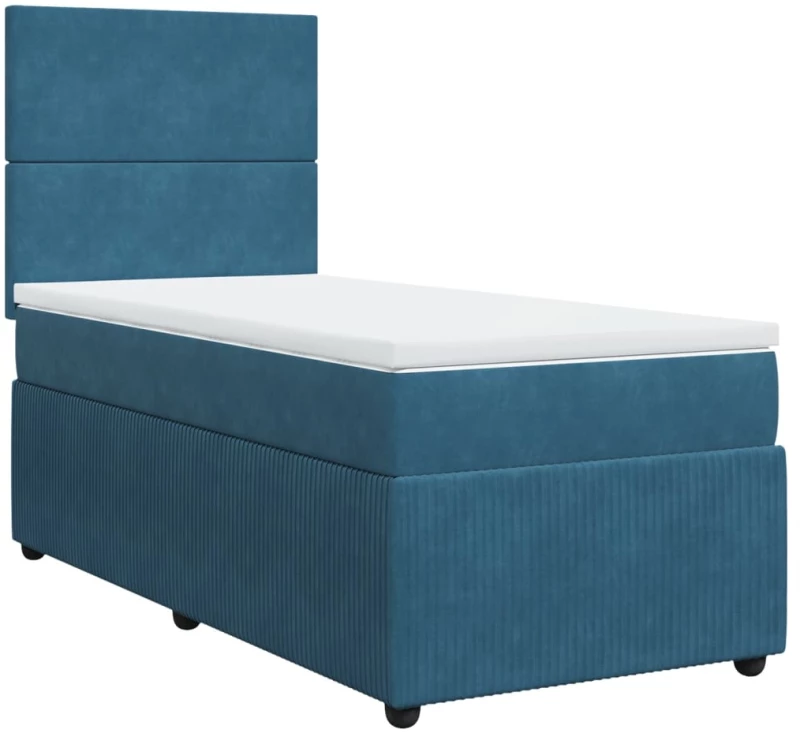 vidaXL Κρεβάτι Boxspring με Στρώμα Σκούρο Μπλε 90x190 εκ. Βελούδινο