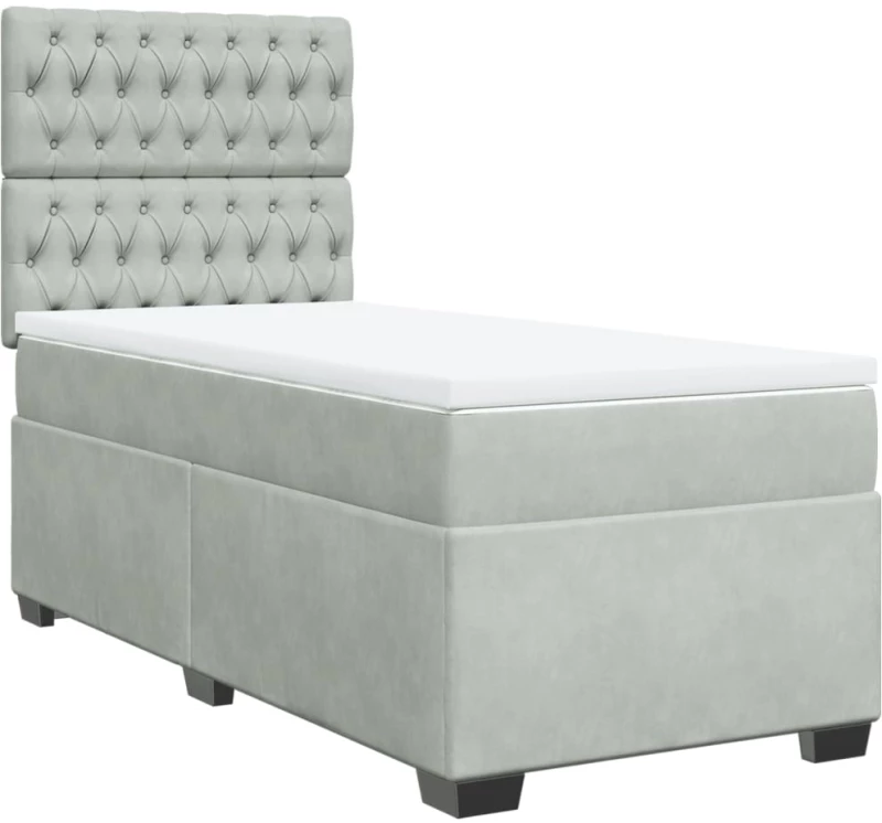 vidaXL Κρεβάτι Boxspring με Στρώμα Ανοιχτό Γκρι 90x200 εκ. Βελούδινο
