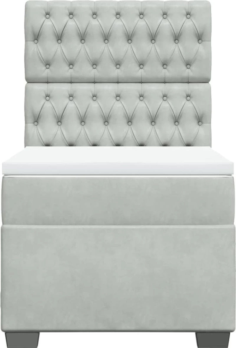vidaXL Κρεβάτι Boxspring με Στρώμα Ανοιχτό Γκρι 90x200 εκ. Βελούδινο