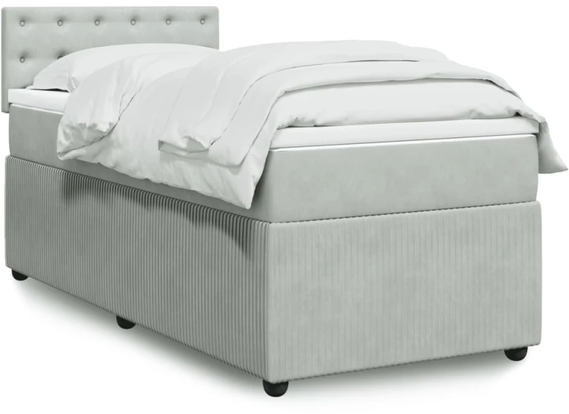 vidaXL Κρεβάτι Boxspring με Στρώμα Ανοιχτό Γκρι 100x200 εκ. Βελούδινο
